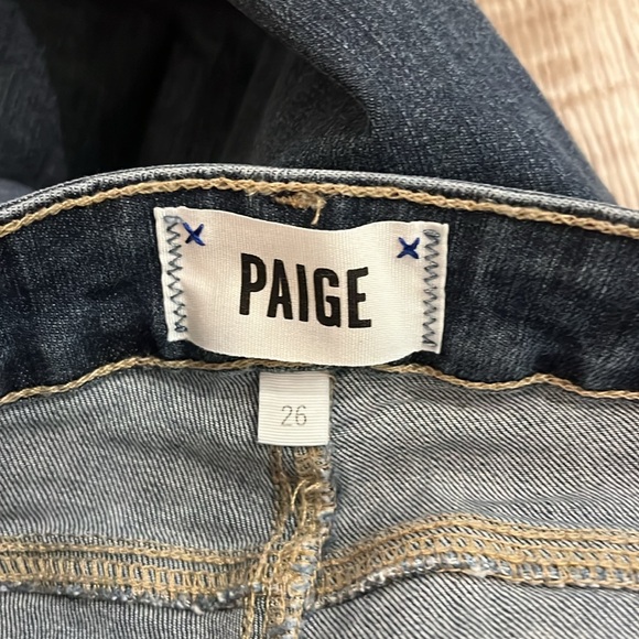Paige Verdugo Ankle Skinny Jean Dark Wash Distressed | Size 26 - Picture 3 of 5